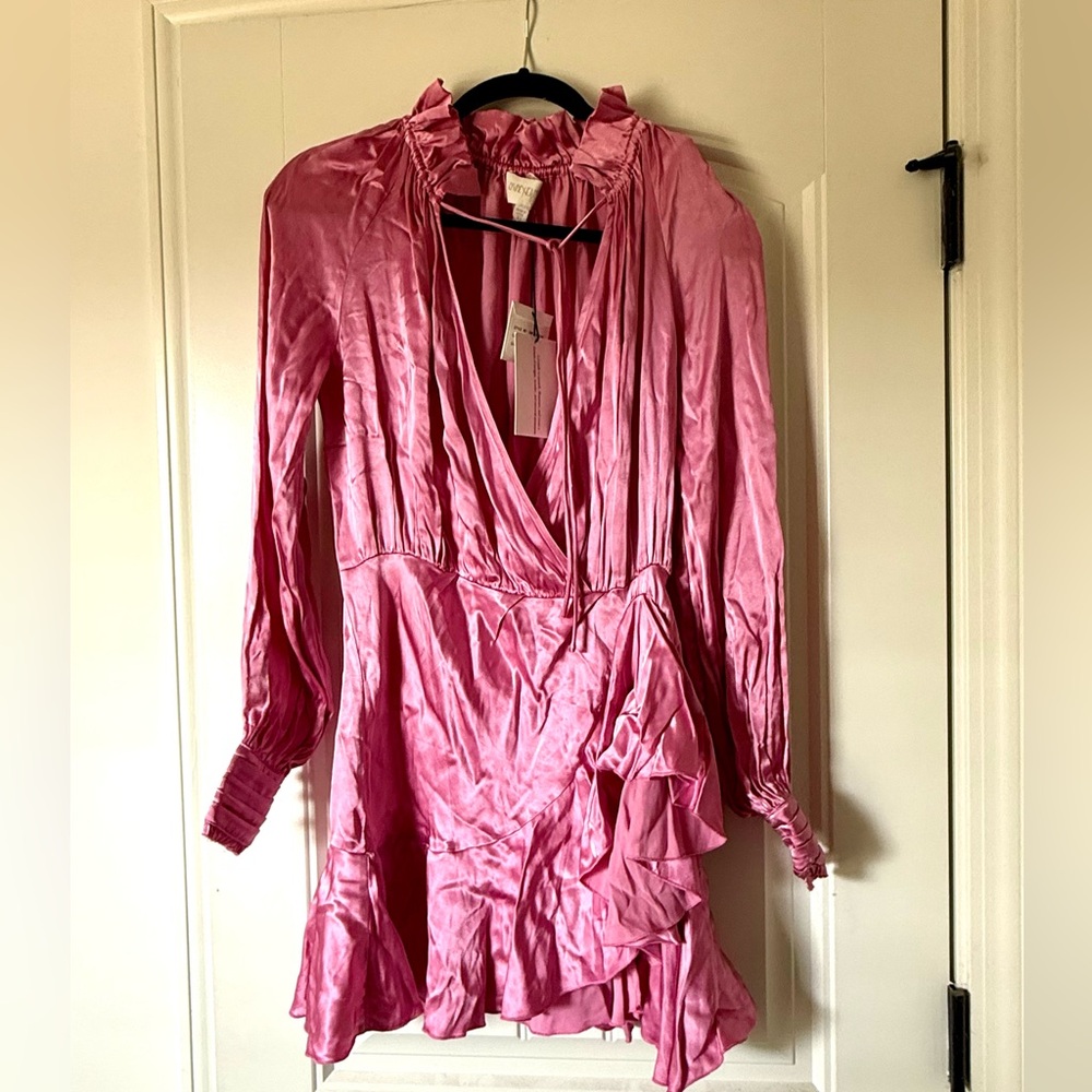 Pink Satin Ruffled Mini Dress